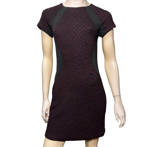 Rebecca Taylor Women’s 4 Purple Black Textured Contour Short Sleeve Mini Dress - Picture 1 of 6